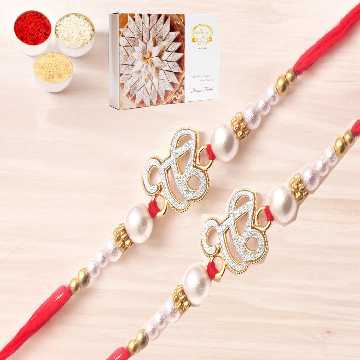 Set of 2 -The Sparkle Of Wahegurujis Love For My Brother rakhi with 400 gms of Kaju katli