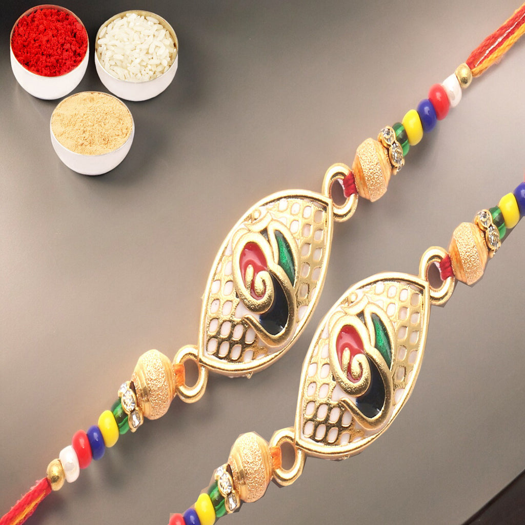 Rakhis Online Australia- Set of 2 The Divine Colourful Blessings of Om rakhi