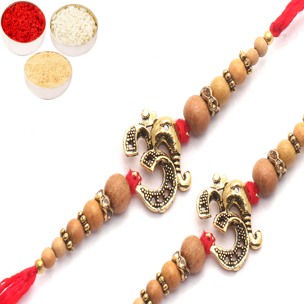 Rakhis Online USA- Set of 2 Om Ganesha Bonded with beads of Love Rakhi