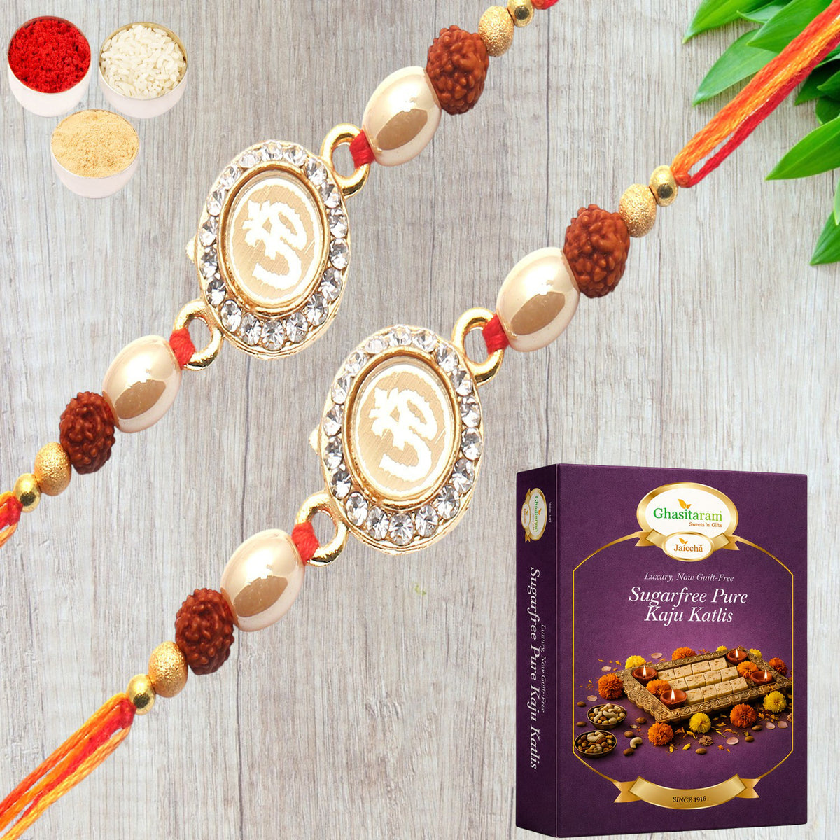 Set of 2 - Om The Mystique of Truth Rakhi  with 200 gms of Sugarfree Kaju katli
