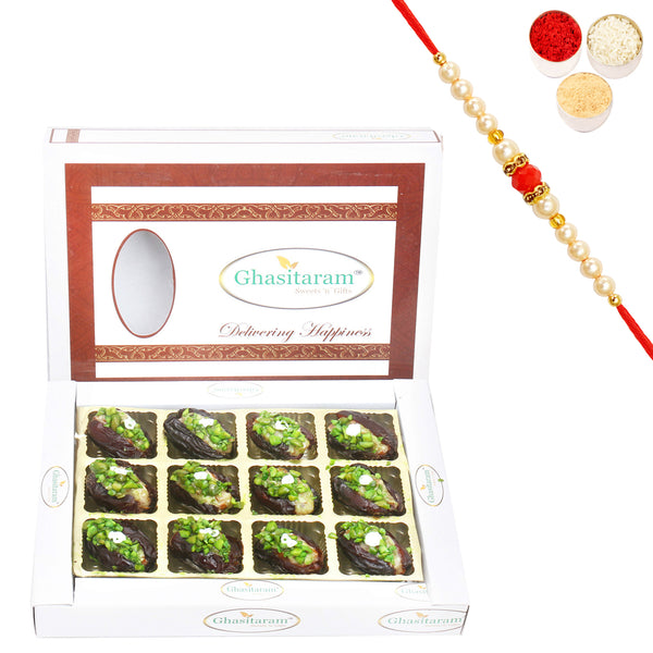 Dryfruit Filled  Dates in White Box with Beads Rakhi