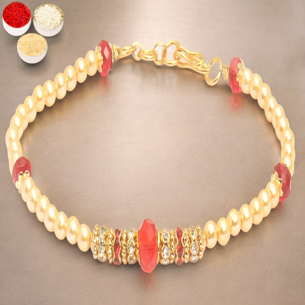 Rakhis Online USA-Set of 2 Red Pearl bracelet Rakhi 