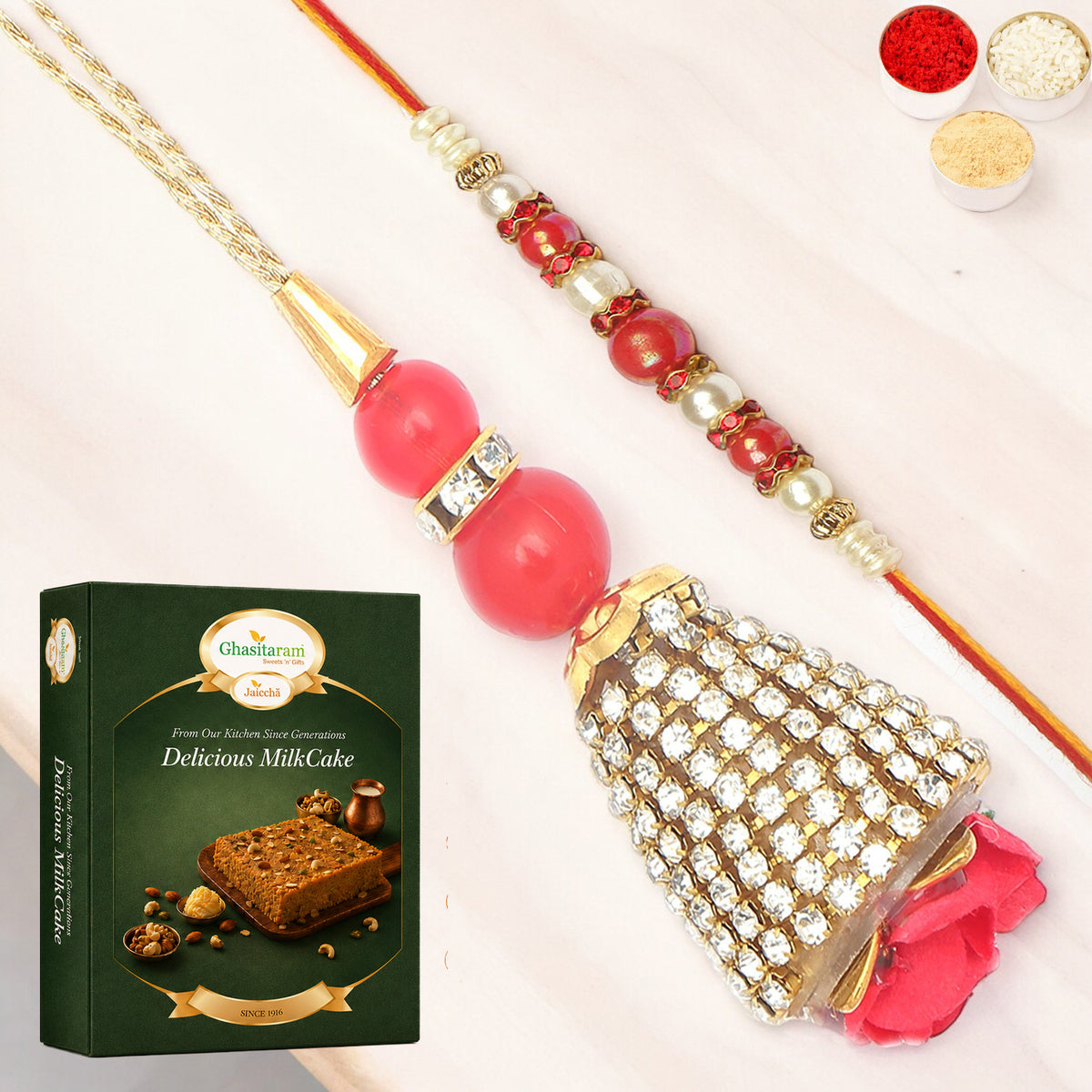 The Glittering Chains Bhaiya Bhabhi Rakhi with 200 gms of Milk Cake