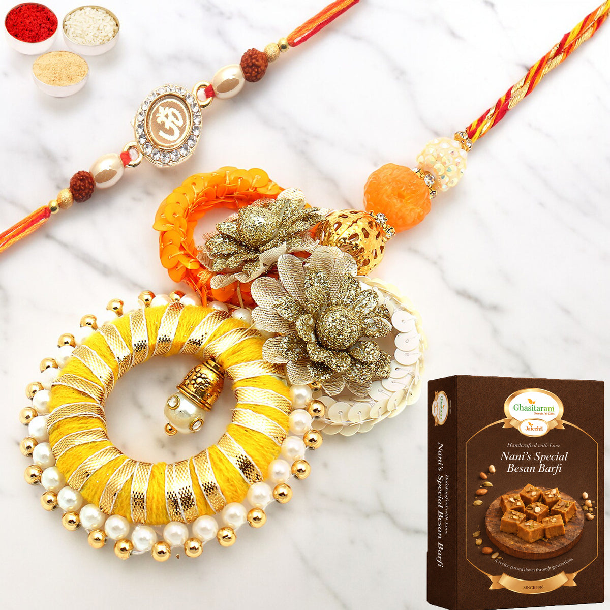  Echoes of Care rm071 Bhaiya Bhabhi Rakhi with 400 gms of Besan Barfi