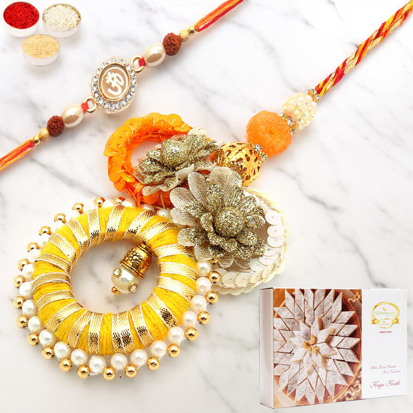 Rakhis Online Australia- Echoes of Care rm071 Bhaiya Bhabhi Rakhi with 200 gms of Kaju katli
