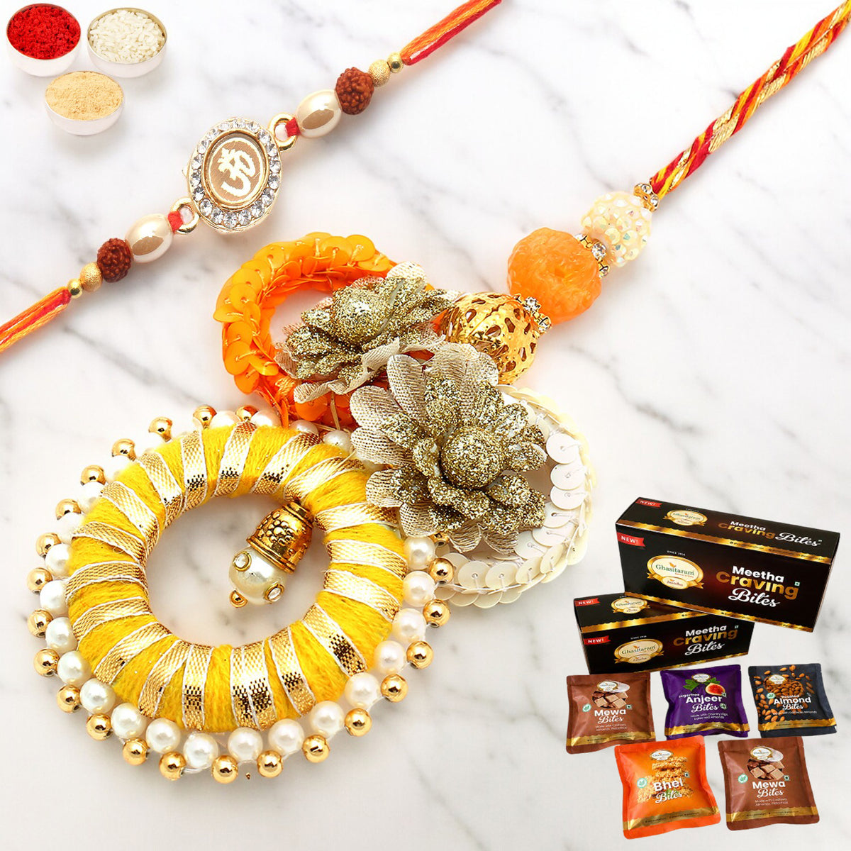 Echoes of Care rm071 Bhaiya Bhabhi Rakhi with Asorted bites box with Asorted bites box