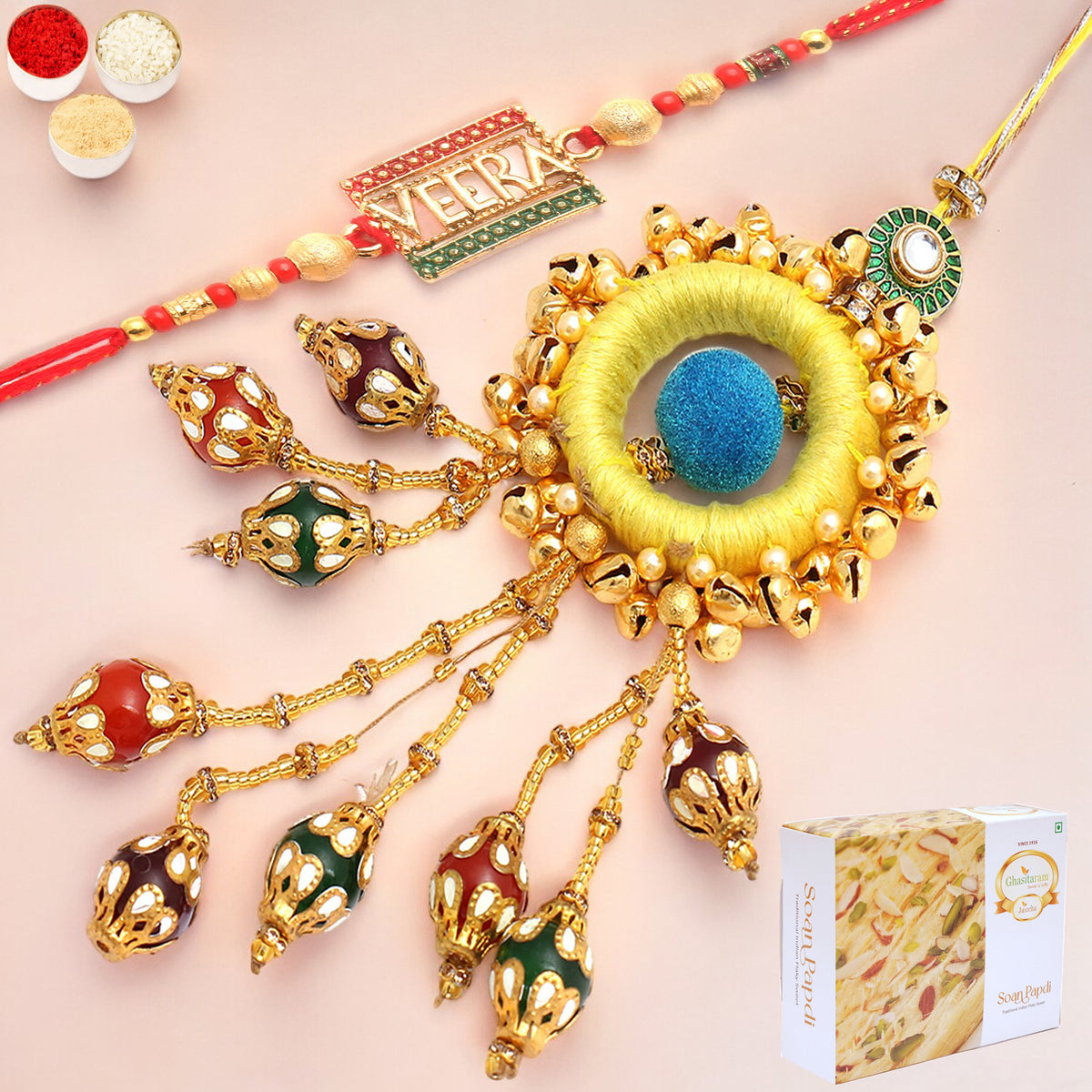 Mere Pyaare Veera rm 072 Bhaiya Bhabhi rakhi with 400 gms of Soan Papdi