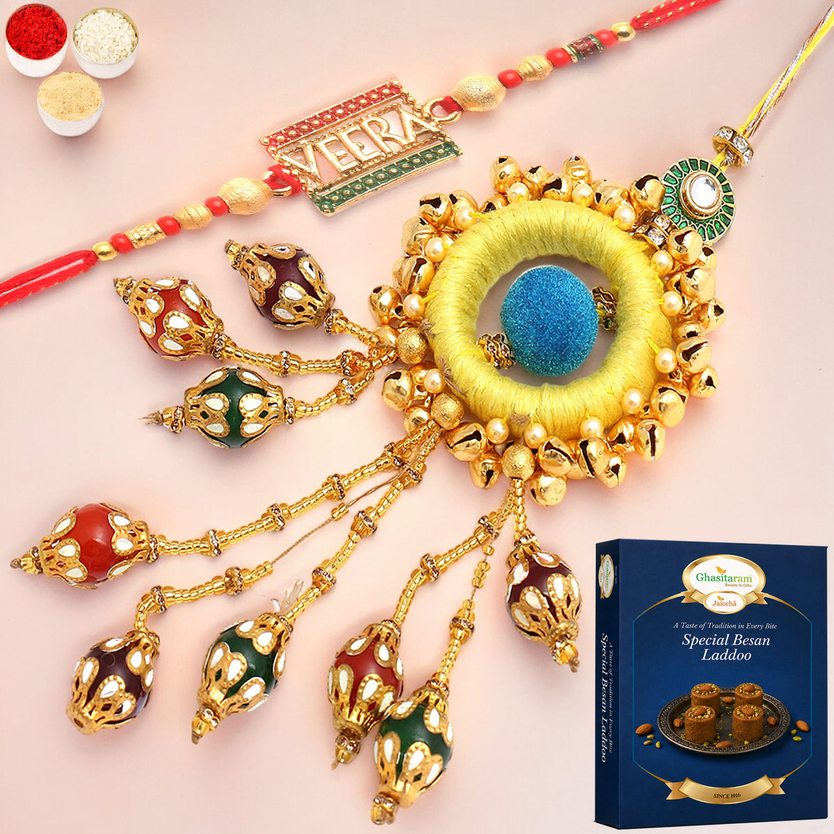  Mere Pyaare Veera rm 072 Bhaiya Bhabhi rakhi with 200 gms of Besan Laddoo