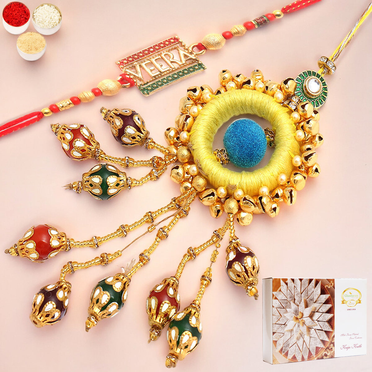 Rakhis Online UK- Mere Pyaare Veera rm 072 Bhaiya Bhabhi rakhi with 200 gms of Kaju katli