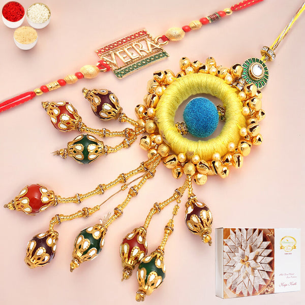 Rakhis Online UK- Mere Pyaare Veera rm 072 Bhaiya Bhabhi rakhi with 200 gms of Kaju katli