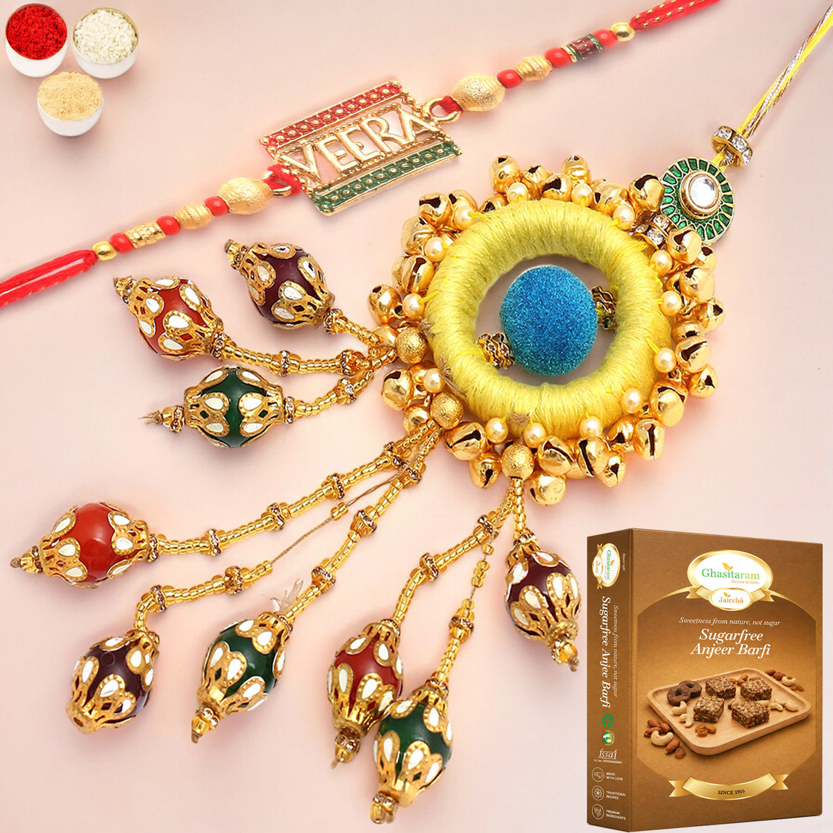  Mere Pyaare Veera rm 072 Bhaiya Bhabhi rakhi with 200 gms of Sugarfree Anjeer Barfi