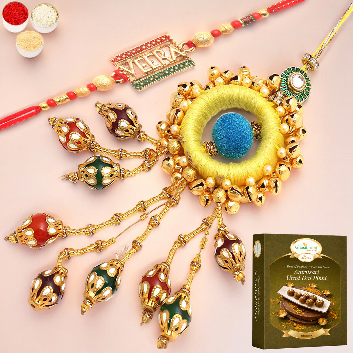  Mere Pyaare Veera rm 072 Bhaiya Bhabhi rakhi with 200 gms of Pinni 