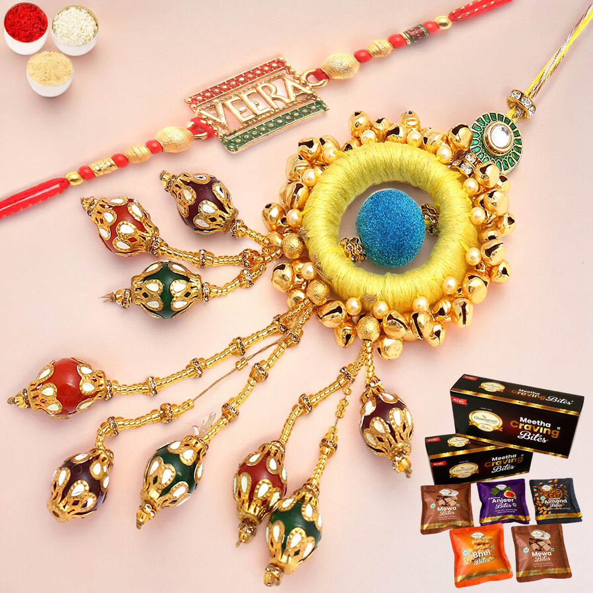  Mere Pyaare Veera rm 072 Bhaiya Bhabhi rakhi with Asorted bites box
