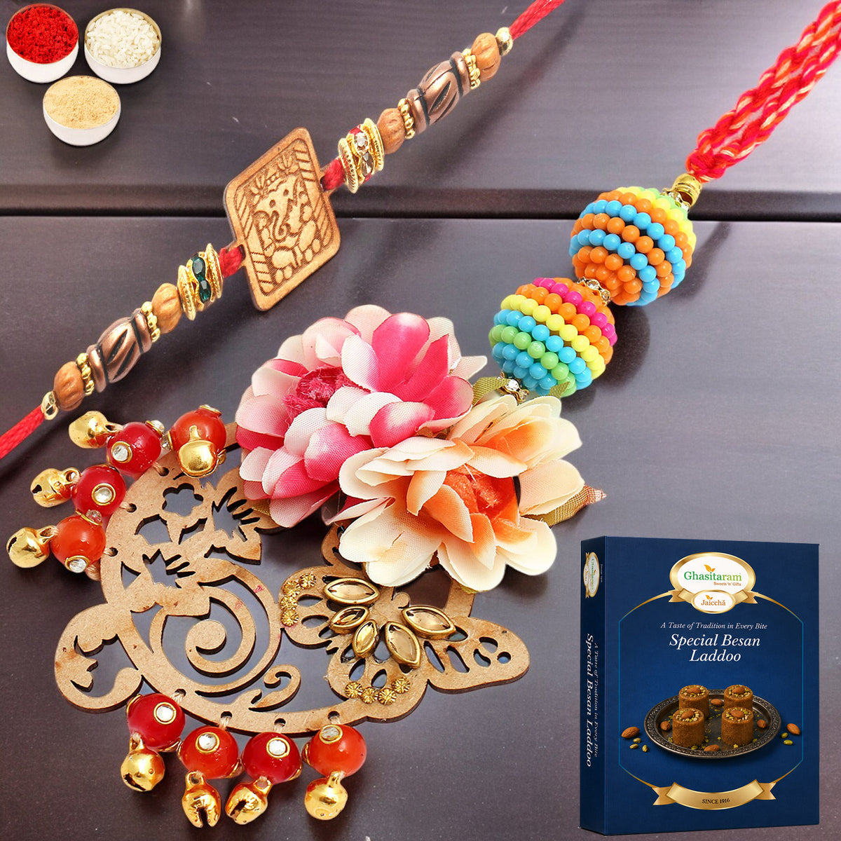  The Charasmatic rm079Bhaiya Bhabhi rakhi with 200 gms of Besan Laddoo