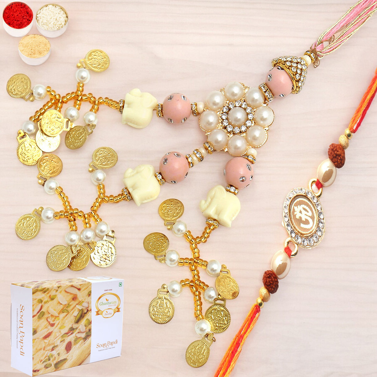 Dazzling Bond rm080 Bhaiya Bhabhi Rakhi with 400 gms of Soan Papdi