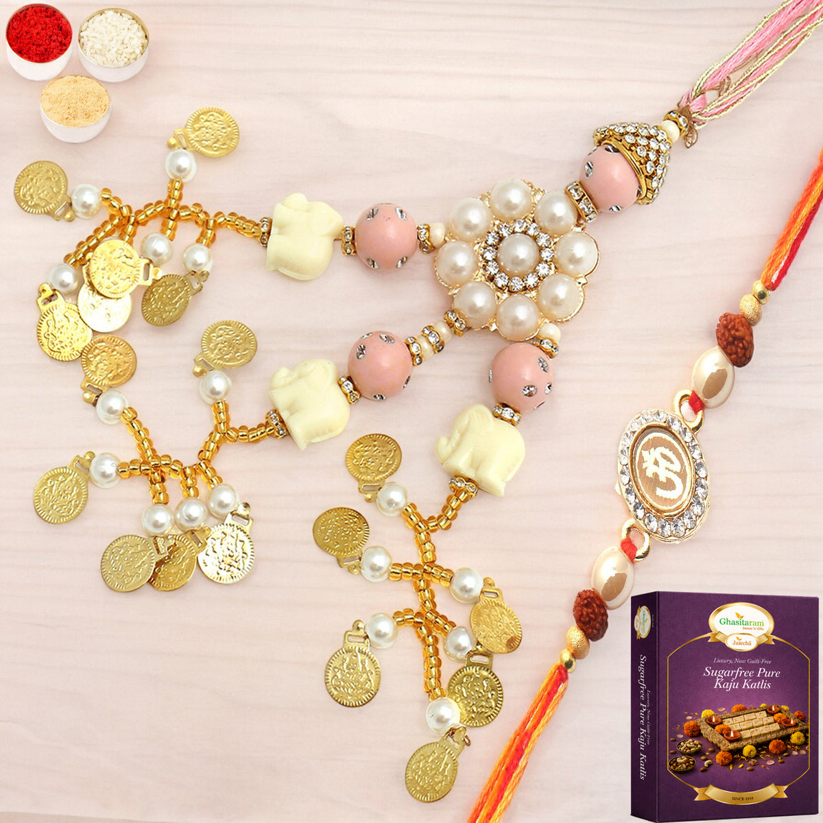  Dazzling Bond rm080 Bhaiya Bhabhi Rakhi  with 200 gms of Sugarfree Kaju katli