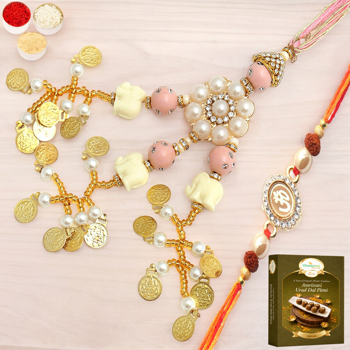  Dazzling Bond rm080 Bhaiya Bhabhi Rakhi  with 200 gms of Pinni 