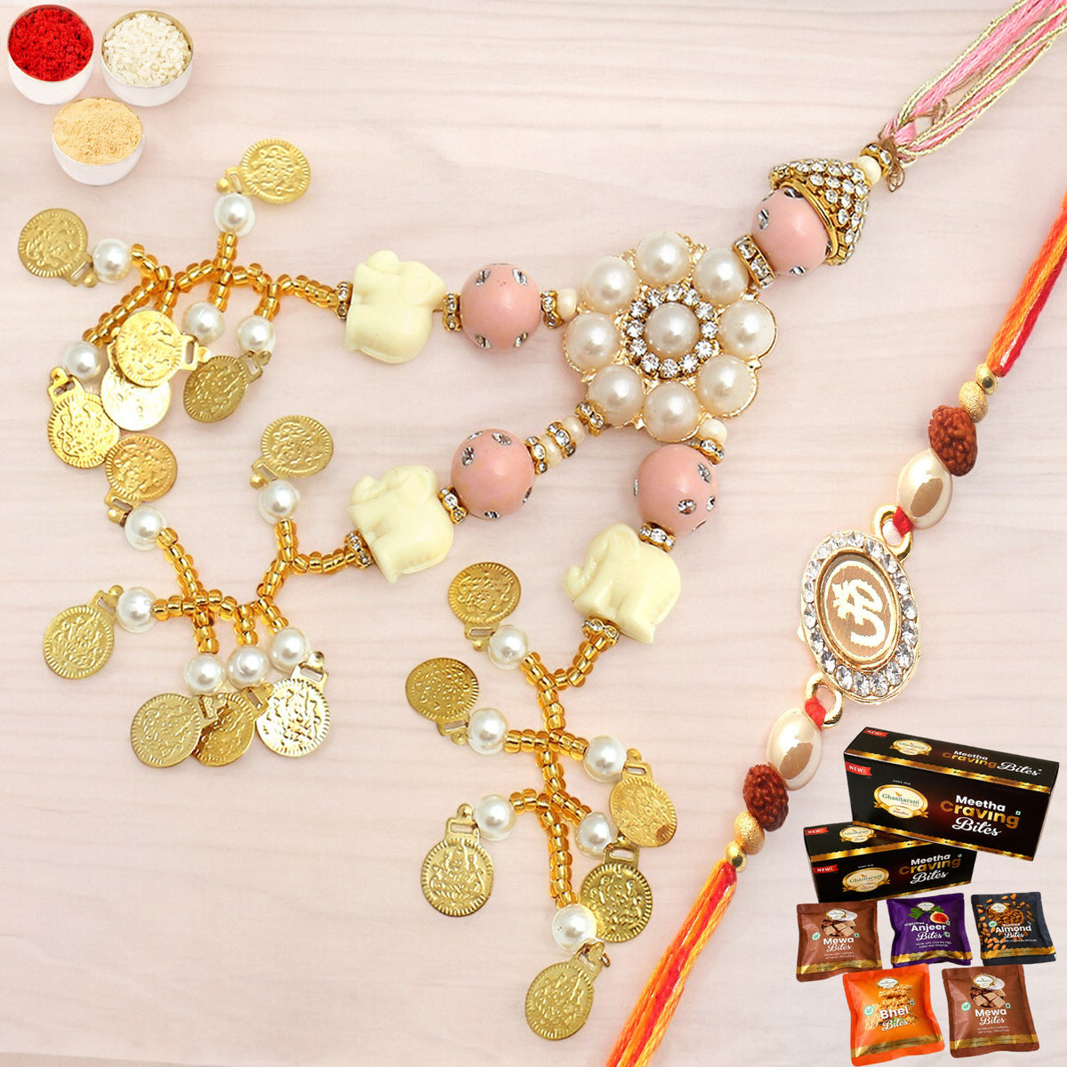  Dazzling Bond rm080 Bhaiya Bhabhi Rakhi with Asorted bites box