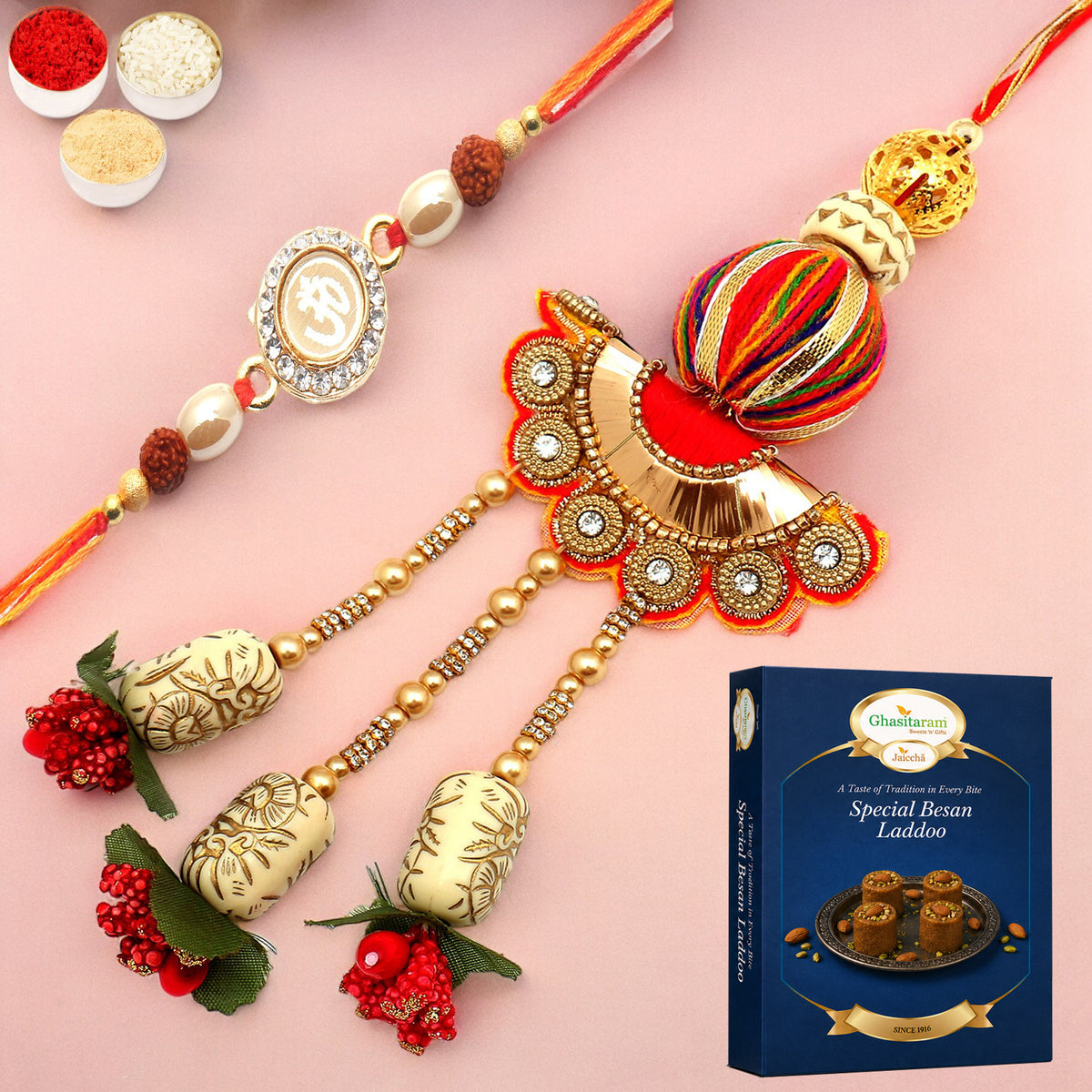  We are one rm088 Bhaiya Bhabhi Rakhi with 200 gms of Besan Laddoo