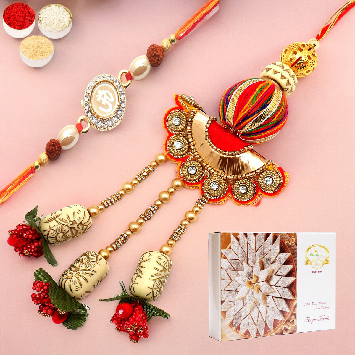 Rakhis Online USA-We are one rm088 Bhaiya Bhabhi Rakhi with 200 gms of Kaju katli
