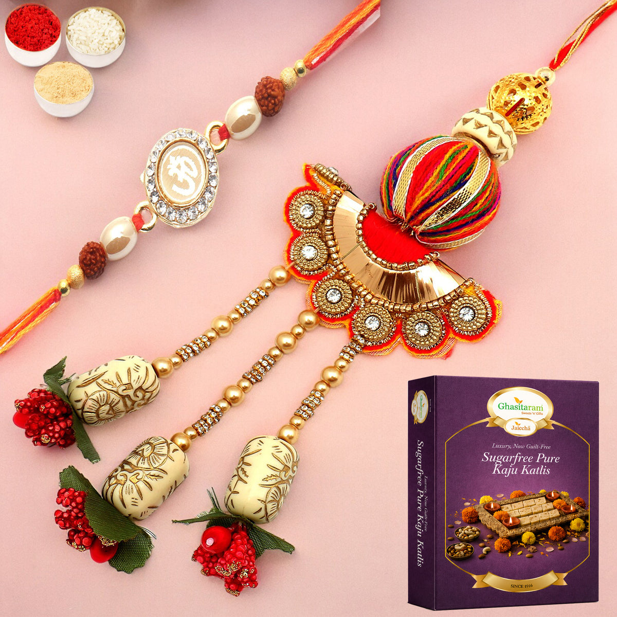  We are one rm088 Bhaiya Bhabhi Rakhi with 200 gms of Sugarfree Kaju katli