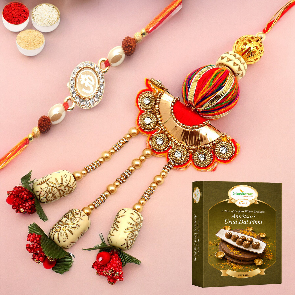  We are one rm088 Bhaiya Bhabhi Rakhi with 200 gms of Pinni 