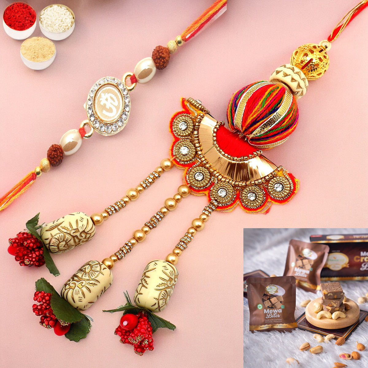 Rakhis Online Australia-  We are one rm088 Bhaiya Bhabhi Rakhi with  Mewa Bites box