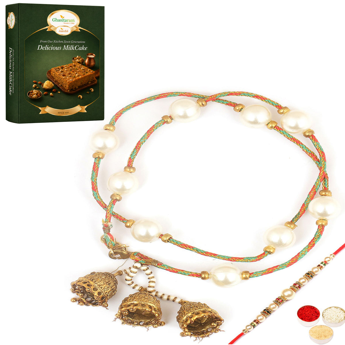  Pure as Pearls rm112 Bhaiya Bhabhi rakhi with 200 gms of Milk Cake
