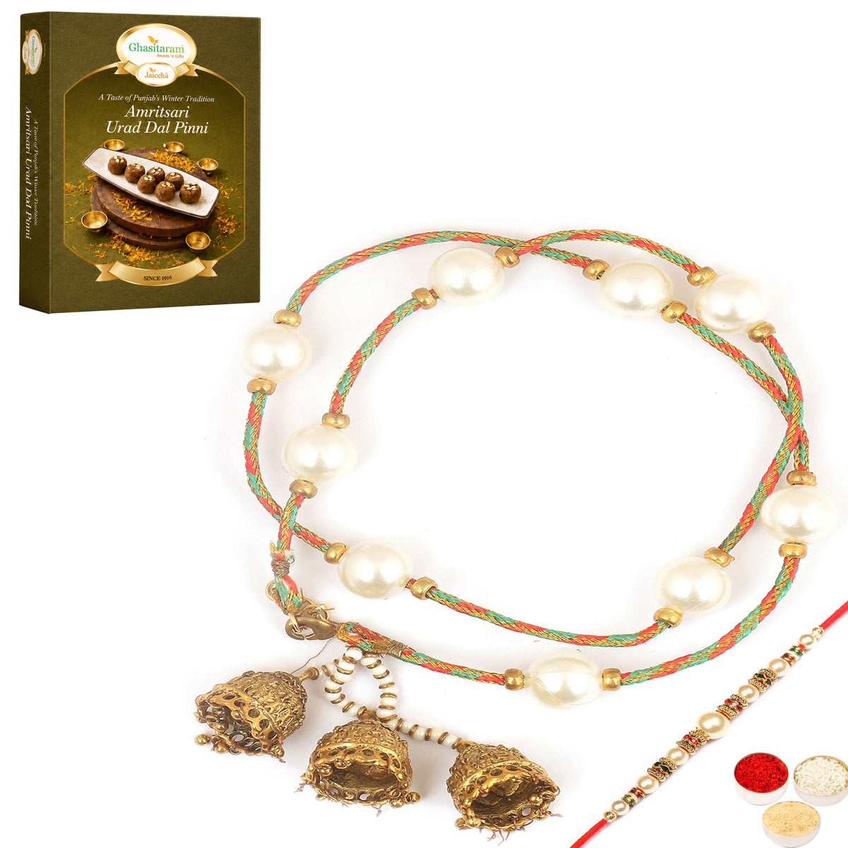  Pure as Pearls rm112 Bhaiya Bhabhi rakhi with 200 gms of Pinni 