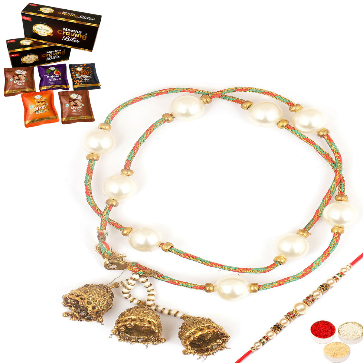  Pure as Pearls rm112 Bhaiya Bhabhi rakhi with Asorted bites box