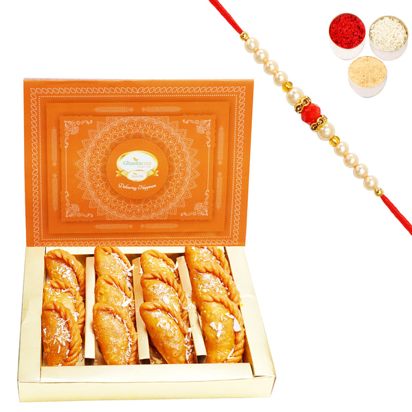 Gujiya Box (400 gms) with Beads Rakhi