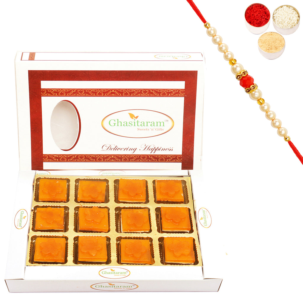 Mango Layers Delight 12 pcs with Pearl Beads Rakhi