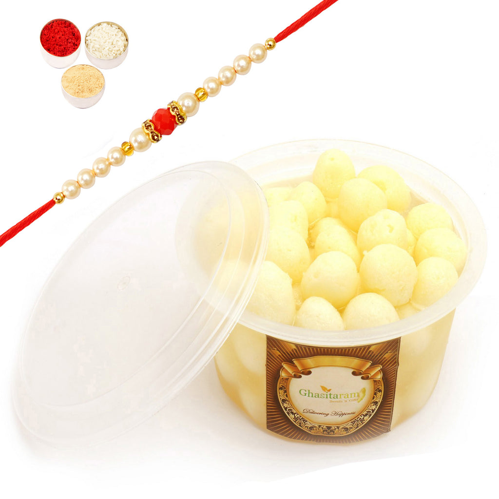 Fresh Chenna Angoor (mini Rosgulla) Pack Small with Beads Rakhi