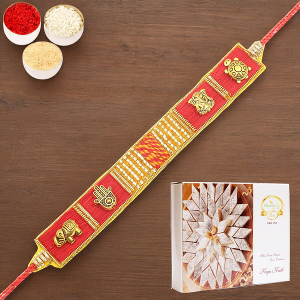 Rakhis Online Australia-RM600 - Red Traditional Bracelet Rakhi with 200 gms of Kaju katli