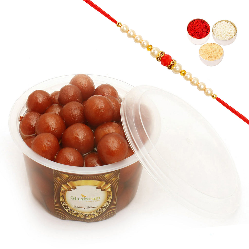 Fresh Shahi Gulab Jamun (mini) Pack Small with Beads Rakhi