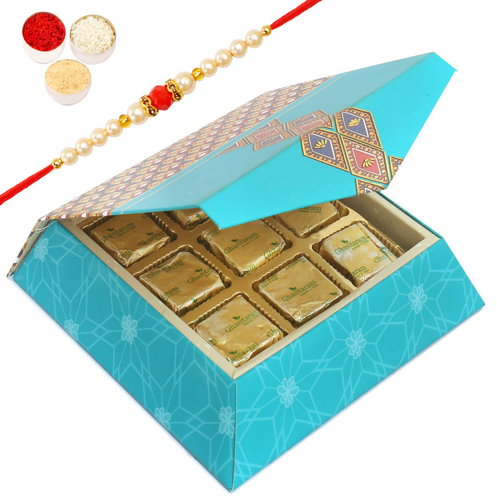 9 pcs Mewa Bites SQ Box with Pearl Beads Rakhi