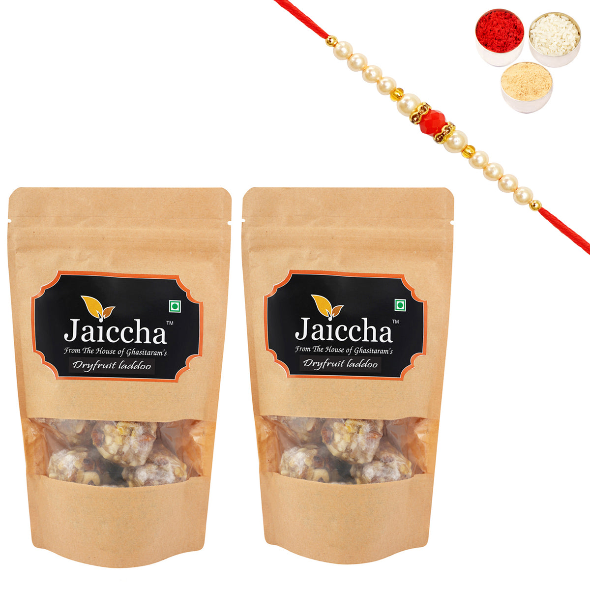 Dryfruit laddoo 400 gms with Beads Rakhi