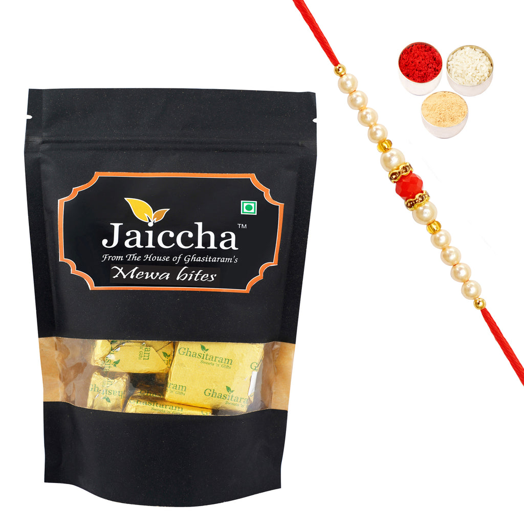 Mewa bites 800 gms  in Black Paper Pouch with Beads  Rakhi