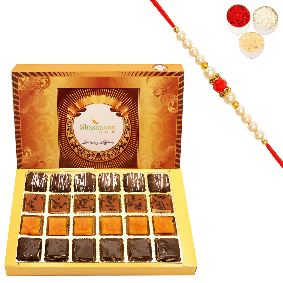 Rakhi Special Ghasitaram Sweets Box 12 Pcs with Rakhi