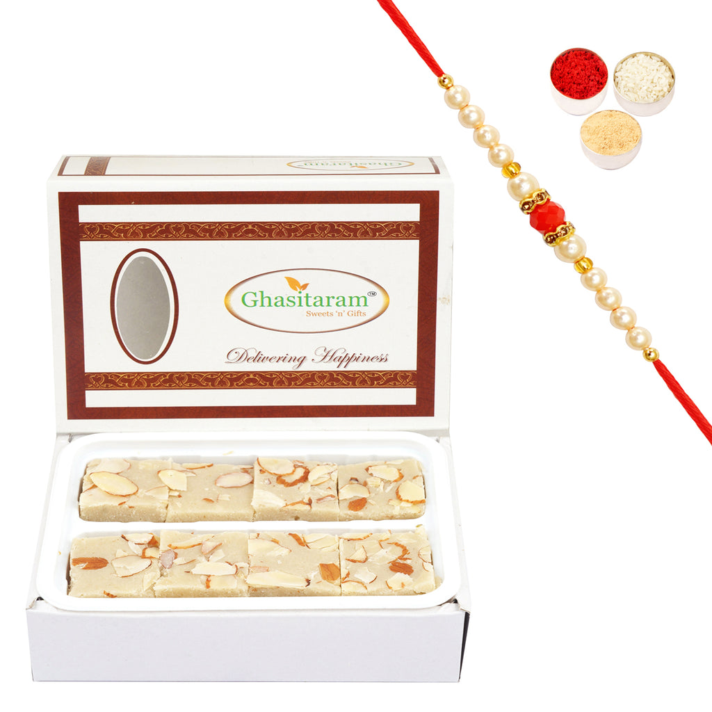 Pure Badam Barfi 200 gms  with Beads Rakhi