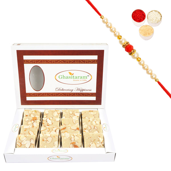 Pure Badam Barfi 400 gms  with Beads Rakhi