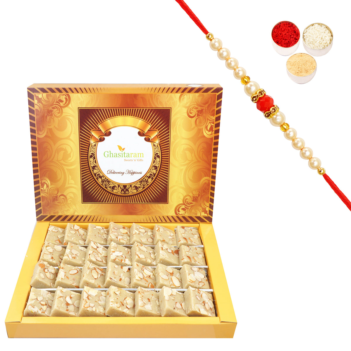 Pure Badam Barfi 800 gms  with Beads Rakhi