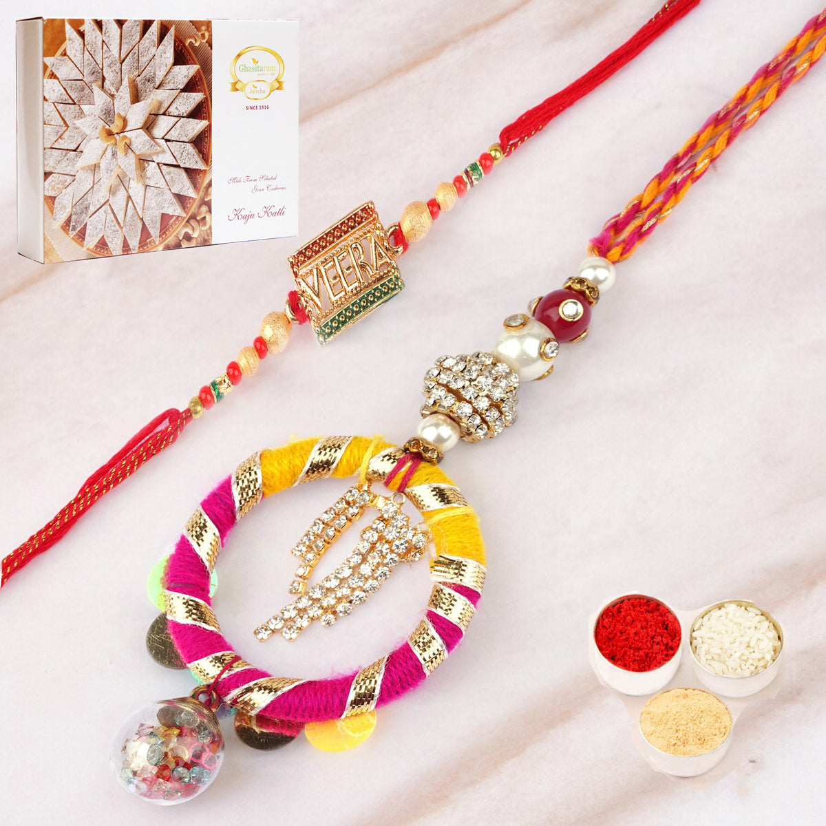 Rakhis Online- RM-130 Bhaiya Bhabhi rakhi with 400 gms of Kaju katli