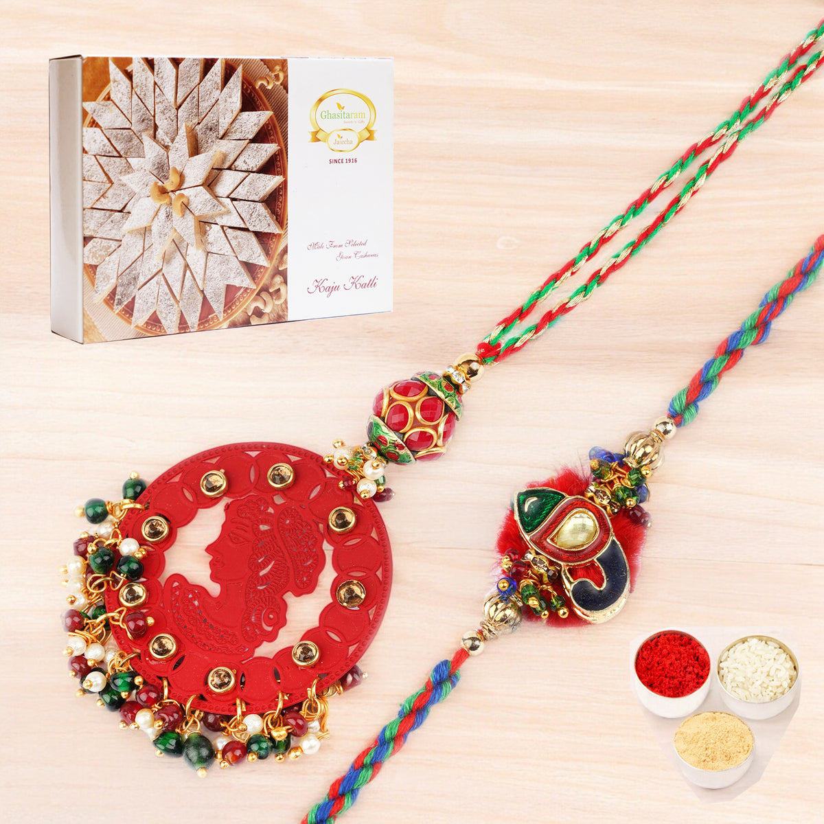 Rakhis Online Australia-RM-140 Bhaiya Bhabhi rakhi with 200 gms of Kaju katli