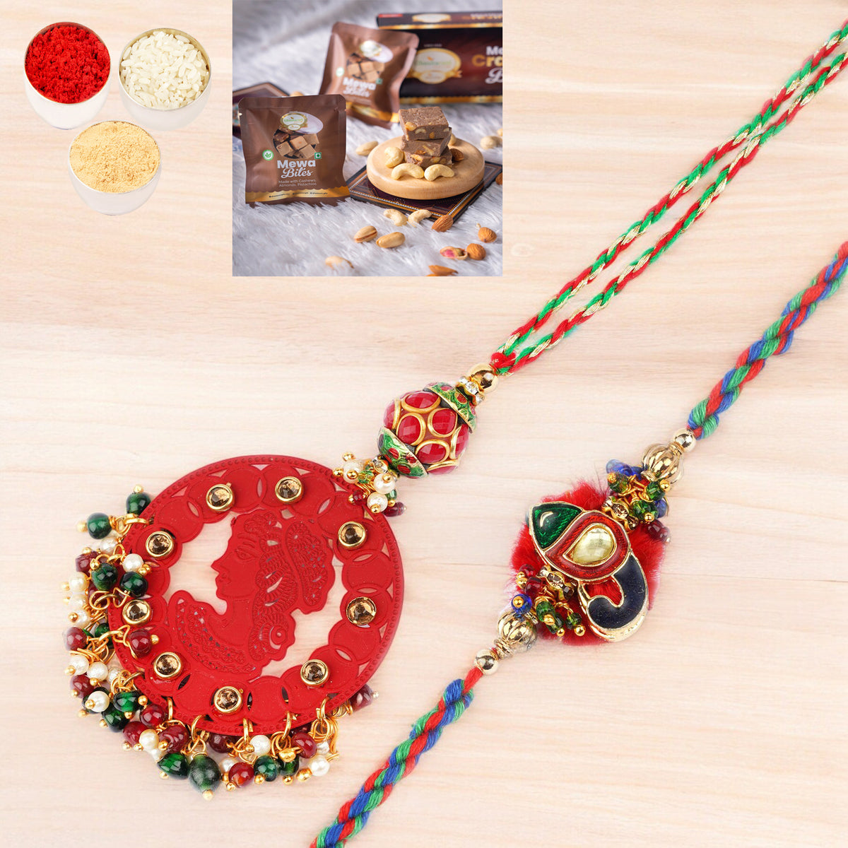 Rakhis Online Australia-  RM-140 Bhaiya Bhabhi rakhi with  Mewa Bites box