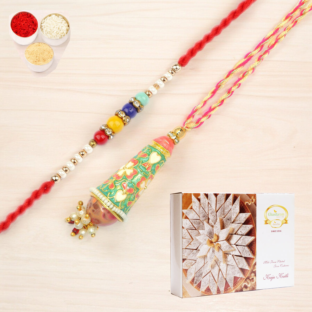  RM-213 Bhaiya Bhabhi rakhi with 400 gms of Kaju katli