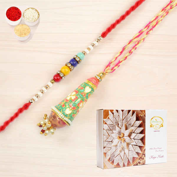  RM-213 Bhaiya Bhabhi rakhi with 400 gms of Kaju katli