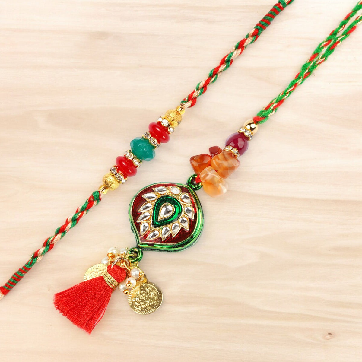 Rakhis Online- RM-217 Bhaiya Bhabhi rakhi with 100 gms of Dryfruits Mix Can 200 gms of Kaju katli
