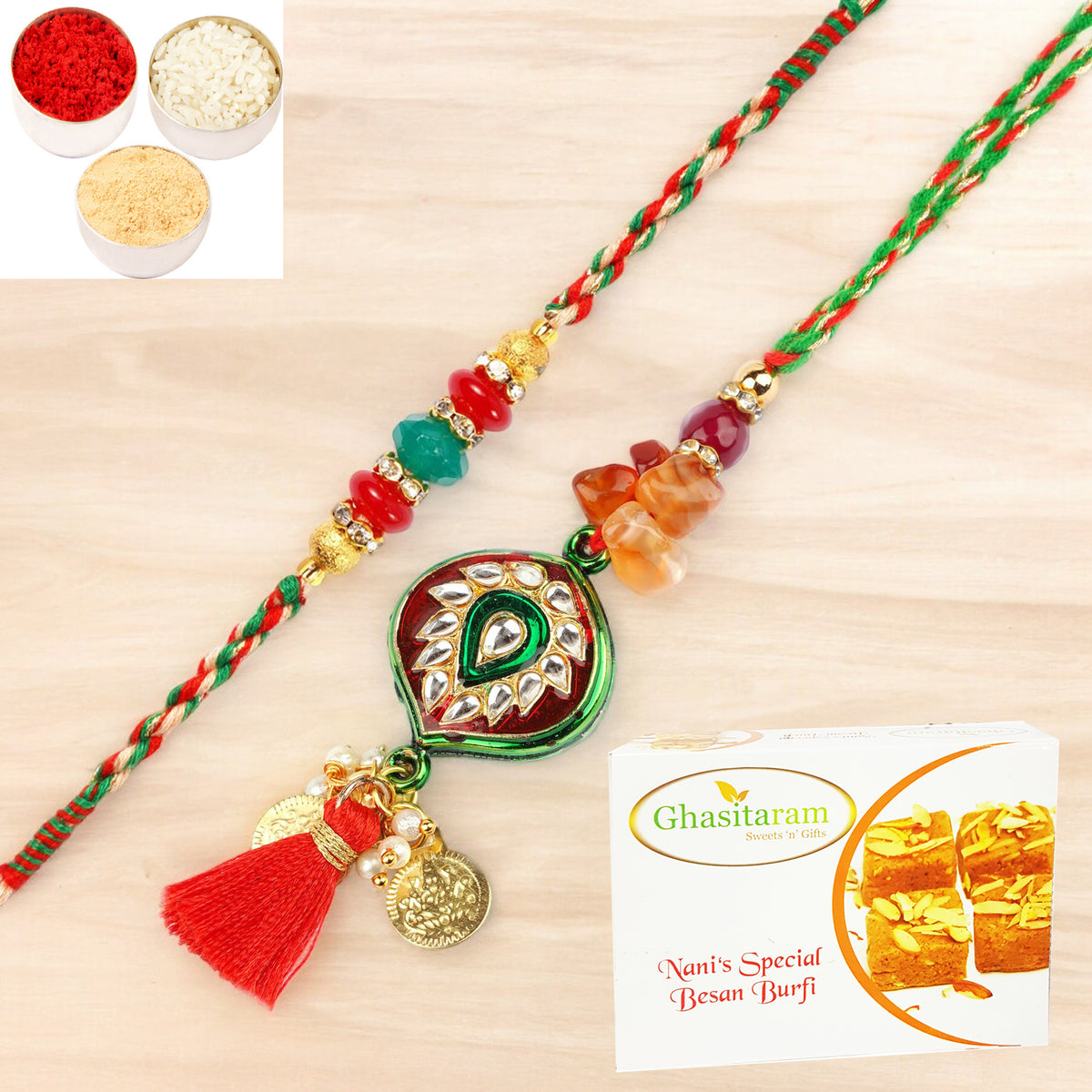 Rakhis Online- RM-217 Bhaiya Bhabhi rakhi with 400 gms of Besan Barfi