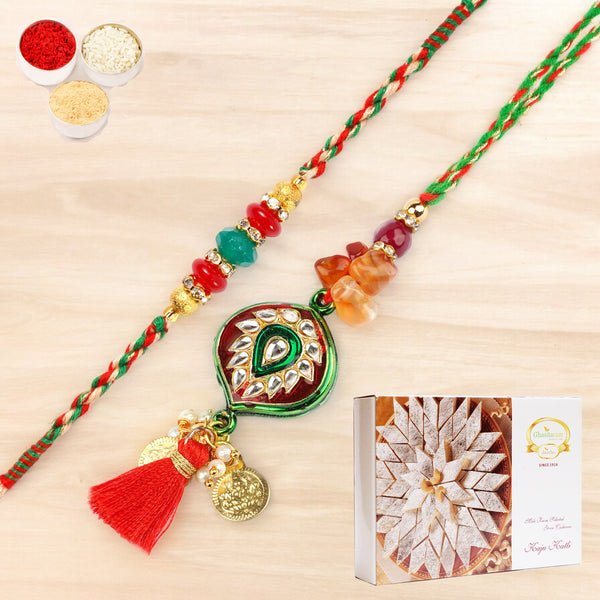 Rakhis Online USA-RM-217 Bhaiya Bhabhi rakhi with 200 gms of Kaju katli